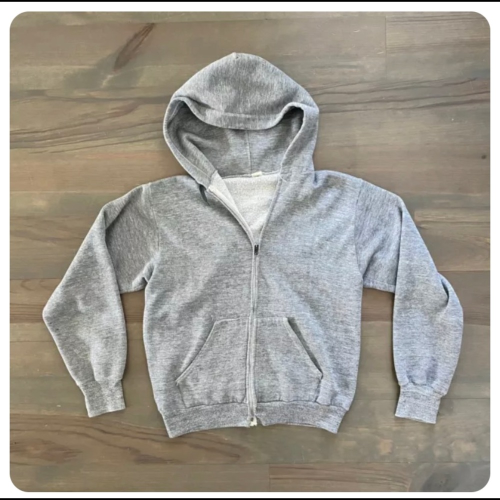 Vintage 1970s Grey Zip Up Grey Hoodie Hooded Sweatshirt S M